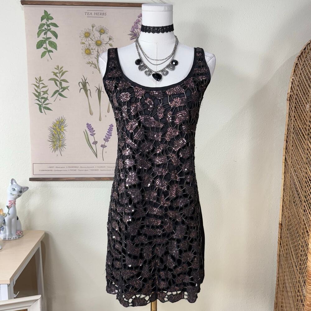 Y2K Guess Beaded Sequin Sleeveless Mini Dress Trashy McBling Sexy Indie Sleaze S